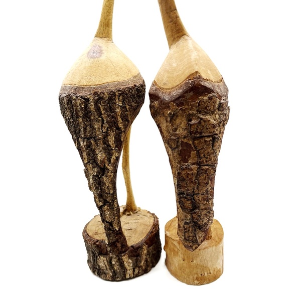 Pair of Hand Carved Cranes 15“ Tall Carved Single Pine Limb Or Tree Sculpture - Picture 6 of 8